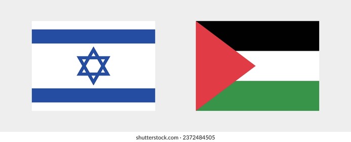 Flags of Israel and Palestine. Flag icon. Standard color. Standard size. A rectangular flag. Computer illustration. Digital illustration. Vector illustration.