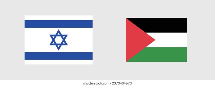 Flags of Israel and Palestine. Flag icon. Standard color. Standard size. A rectangular flag. Computer illustration. Digital illustration. Vector illustration.