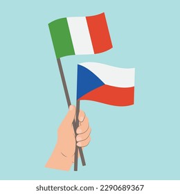 Flags of Italy and Czech Republic, Hand Holding flags