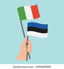 Flags of Italy and Estonia, Hand Holding flags