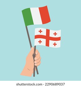 Flags of Italy and Georgia, Hand Holding flags