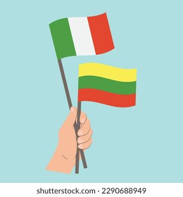 Flags of Italy and Lithuania, Hand Holding flags