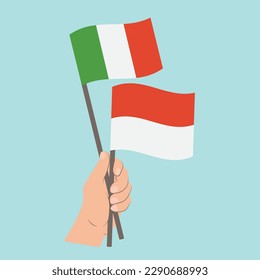 Flags of Italy and Monaco, Hand Holding flags