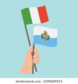 Flags of Italy and San Marino, Hand Holding flags