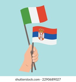 Flags of Italy and Serbia, Hand Holding flags