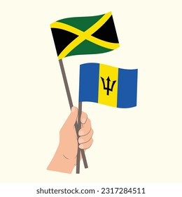 Flags of Jamaica and Barbados, Hand Holding flags