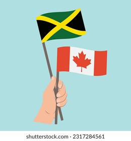 Flags of Jamaica and Canada, Hand Holding flags