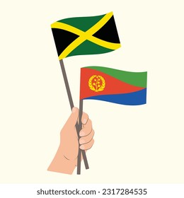 Flags of Jamaica and Eritrea, Hand Holding flags