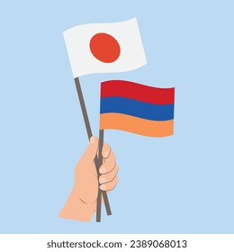 Flags of Japan and Armenia, Hand Holding flags