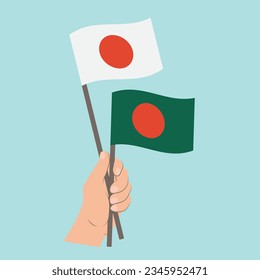 Flags of Japan and Bangladesh, Hand Holding flags