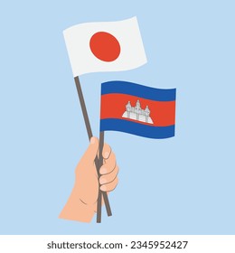 Flags of Japan and Cambodia, Hand Holding flags