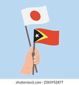 Flags of Japan and East Timor, Hand Holding flags