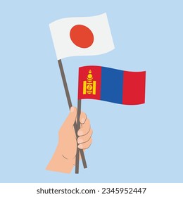 Flags of Japan and Mongolia, Hand Holding flags