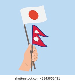 Flags of Japan and Nepal, Hand Holding flags