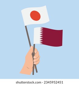 Flags of Japan and Qatar, Hand Holding flags