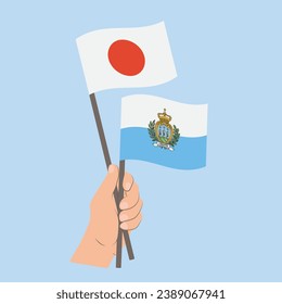 Flags of Japan and San Marino, Hand Holding flags