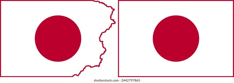 Flags of Japan vector. Standard flag and with torn edges