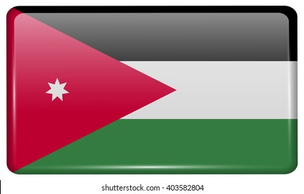Flags of Jordan in the form of a magnet on refrigerator with reflections light. Vector illustration
