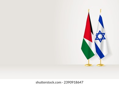 Flags of Jordan and Israel on flag stand, meeting between two countries. Vector template.