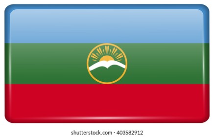 Flags of KarachayCherkessia in the form of a magnet on refrigerator with reflections light. Vector illustration