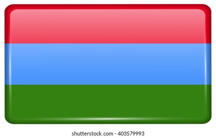Flags of Karelia in the form of a magnet on refrigerator with reflections light. Vector illustration