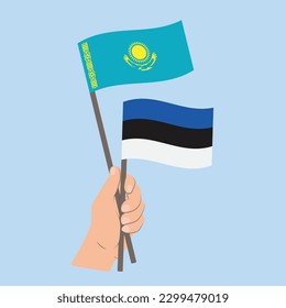 Flags of Kazakhstan and Estonia, Hand Holding flags