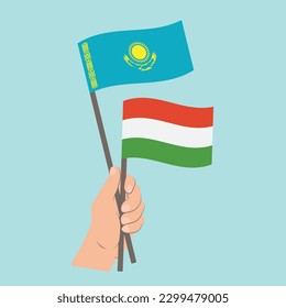 Flags of Kazakhstan and Hungary, Hand Holding flags