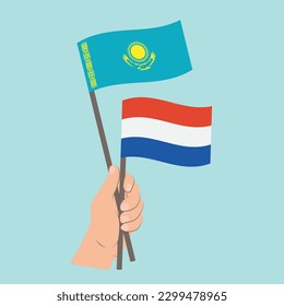 Flags of Kazakhstan and the Netherlands, Hand Holding flags