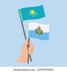 Flags of Kazakhstan and San Marino, Hand Holding flags