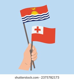 Flags of Kiribati and Tonga, Hand Holding flags