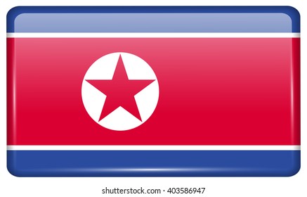 Flags of Korea North in the form of a magnet on refrigerator with reflections light. Vector illustration