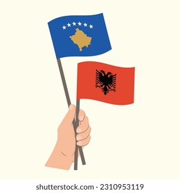 Flags of Kosovo and Albania, Hand Holding flags