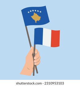 Flags of Kosovo and France, Hand Holding flags