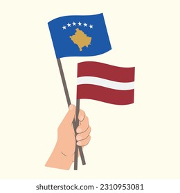 Flags of Kosovo and Latvia, Hand Holding flags