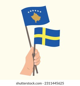 Flags of Kosovo and Sweden, Hand Holding flags