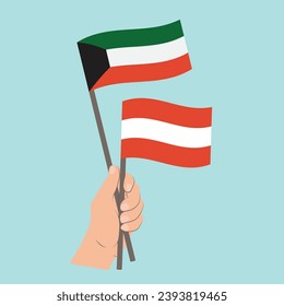 Flags of Kuwait and Austria, Hand Holding flags