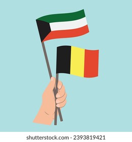 Flags of Kuwait and Belgium, Hand Holding flags