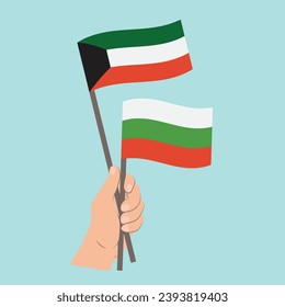 Flags of Kuwait and Bulgaria, Hand Holding flags
