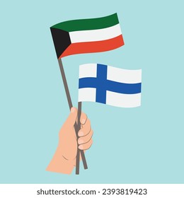 Flags of Kuwait and Finland, Hand Holding flags