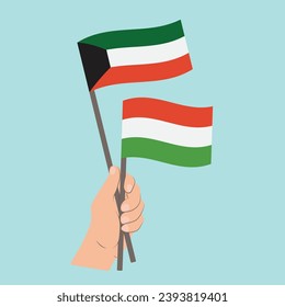 Flags of Kuwait and Hungary, Hand Holding flags