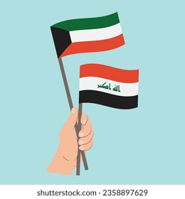 Flags of Kuwait and Iraq, Hand Holding flags