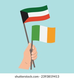 Flags of Kuwait and Ireland, Hand Holding flags