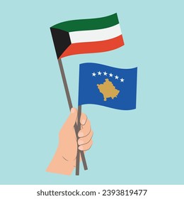 Flags of Kuwait and Kosovo, Hand Holding flags