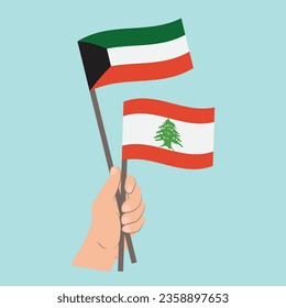 Flags of Kuwait and Lebanon, Hand Holding flags