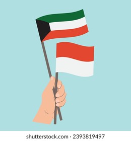 Flags of Kuwait and Monaco, Hand Holding flags