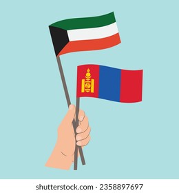 Flags of Kuwait and Mongolia, Hand Holding flags
