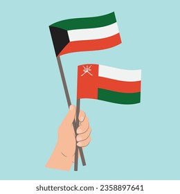 Flags of Kuwait and Oman, Hand Holding flags