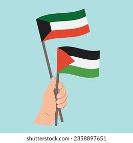 Banderas de Kuwait y Palestina, con banderas de mano