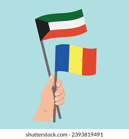 Flags of Kuwait and Romania, Hand Holding flags