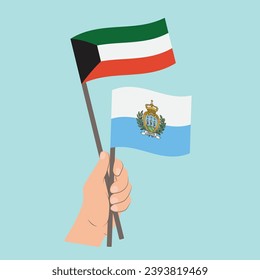 Flags of Kuwait and San Marino, Hand Holding flags